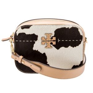 Tory Burch Cow Print Crossbody Bag in Black, White & Tan